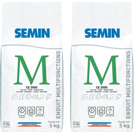 Lot de 2 enduits multifonctions CE 3000 Semin - pour coller, fixer, reboucher, aplanir, lisser et décorer - intérieur - sac de 5 kg (1/5)