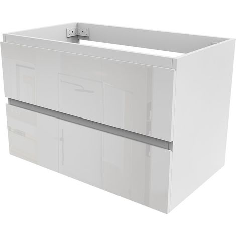 Meuble de Salle de Bain Brillant 80cm avec 2 tiroirs, Meuble sans vasque, Blanc