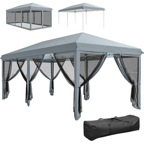 Outsunny – Tonnelle de jardin pop-up 585x295x270cm – Toile polyester Oxford 210D – Armature métal époxy anticorrosion – Moustiquaires amovibles