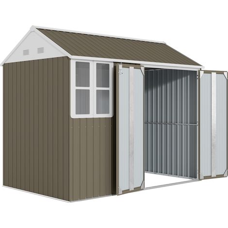 Outsunny 8x6ft Metal Garden Shed Outdoor Storage Shed w/ Doors Window, Grey (1/5)