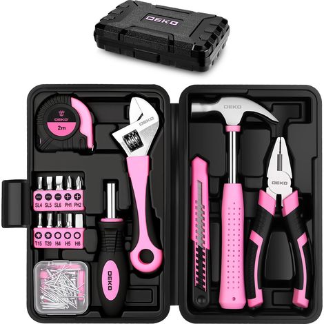 Mallette à Outils 86 Pièces, Caisse à Outil Complete Bricolage avec Clé, Pince, Marteau à Panne Fendue, Ensemble d'outils Rose pour Cadeaux, Maison, Bureau et Entretien Quotidien (1/5)