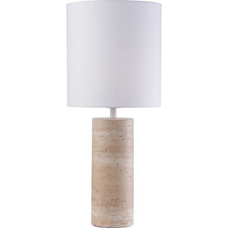Lampe à poser en tissu et travertin D.25 x H.58 cm - Blanc et naturel - ZAPANA (1/5)