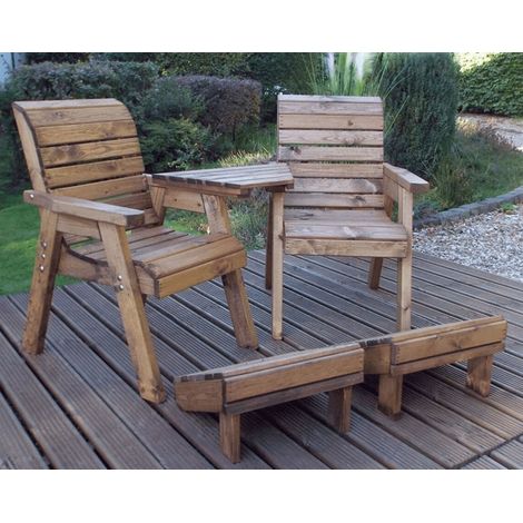 Charles Taylor Deluxe Wooden Angled 2 x Chair Lounger & Footstool Red Cushion (1/5)