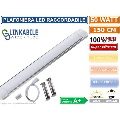PLAFONIERA LINEARE ULTRA SLIM RACCORDABILE 50 WATT 1500CM ALTA LUMINOSITA' 100LM/W 3000K 4000K 6000K - Colore Luce: Bianco Caldo