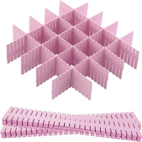 12 Pièces Grille Diviseur de Tiroir, Organisateur de Tiroir Réglables Separateur de Tiroir pour sous-Vêtements, Chaussettes, Maquillage, Fournitures de Bureau, Rose (1/5)