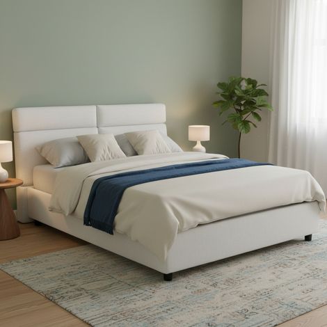 Cama Matrimonial Asica: Con colchón incluido, lavable, hecha en Italia, con almacenamiento, blanca (1/5)