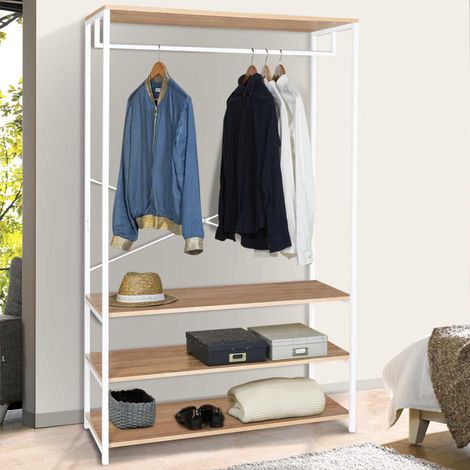 Armario vestidor grande L. 100 cm DETROIT diseño industrial madera y metal blanco (1/5)