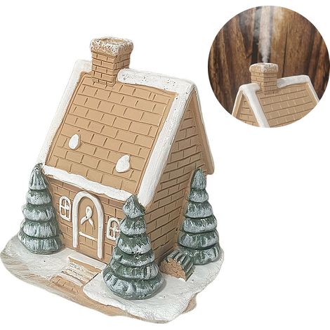 Porte-encens maison en résine décorative chalet enneigé design rustique pour chambre salon détente ambiance cosy (1/5)