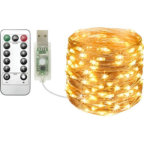 Guirlande lumineuse USB 20 m - 200 LED blanc chaud, télécommande, 8 modes, minuterie, intensité variable - Décoration Noël, intérieur et extérieur (1/5)