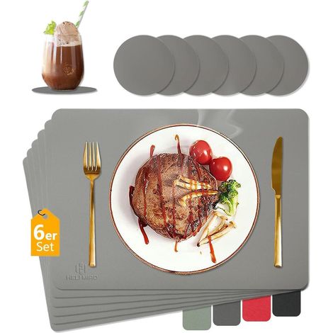 Platzsets 6er Set abwaschbar, hitzebeständig, Lederoptik, hellgrau (1/5)