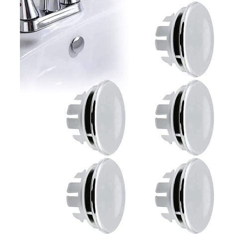 Sink Overflow Plug, Overflow Stopper Ring, Round Hole Sink Seal, Drain Hole Replacement Parts, Round Cover for Kitchen Sink, Bathtub, Sink Hole, 5 Pieces (1/5)