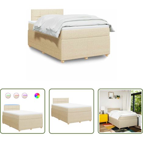 vidaXL LED-Beleuchtung -  Boxspringbett mit Matratze Creme 120x200 cm Stoff (1/5)