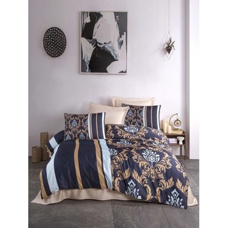 Bettwäsche - 1 Bettbezug 220 x 240 cm + 2 Kissenbezüge 60 x 60 cm - 100 % Polyester-Mikrosatin - Blau