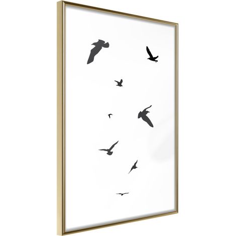 Affiche Murale Encadrée "Birds" 30 x 42 cm Or