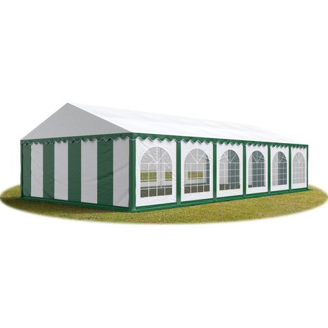 Festzelt Partyzelt 6x12 m PREMIUM, hochwertige PVC Plane 750 N in grün-weiß 100% wasserdicht mit Bodenrahmen