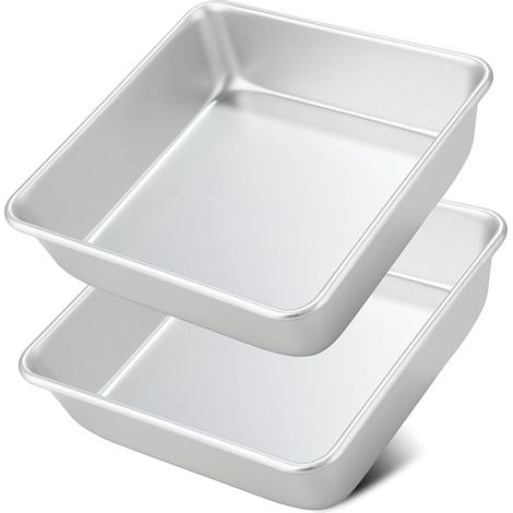 Square Cake Tin (8.5" x 8.5" x 2.4") Aluminum Brownie Mould for Baking Cakes and Pies, Silver (1/3)