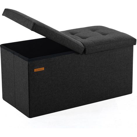 Banc ottoman de rangement de 76,2 cm avec couvercle à rabat, coffre de rangement pliable avec repose-pieds pour salon, chambre à coucher, entrée, charge 300 kg, noir lin (1/5)