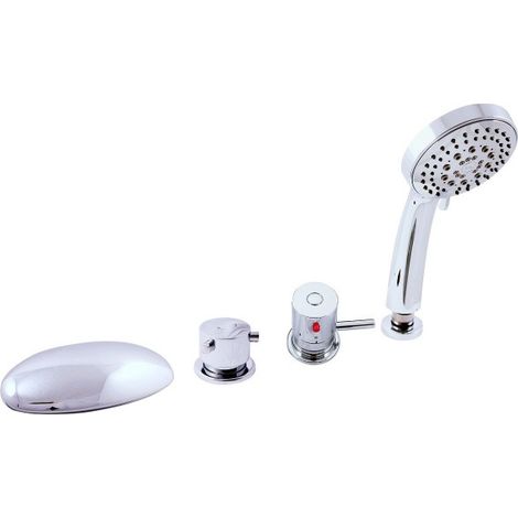 Mitigeur baignoire thermostatique 4 trous avec inverseur en laiton chromé (1/5)