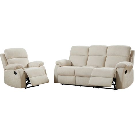 Divano 3 posti e poltrona relax in tessuto testurizzato beige - TOLZANO