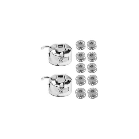 Paquete MSBD de 10 bobinas metálicas para máquinas de coser + 2 cajas de bobina para máquinas Toyota, Brother, Janome, Elna, Bernina y Singer-Crezuo.