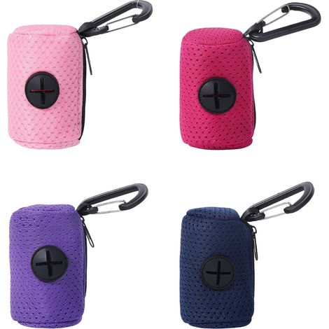 Lot de 4 porte-sacs à déjections canines wxsp avec fermeture éclair pratique et possibilité de suspension, idéal pour les promenades, les randonnées et autres activités de propreté.-AquaForge