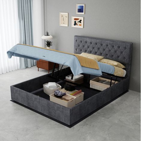 letto matrimoniale 140x200 con testiera velluto grigio OKMYHOME (1/5)