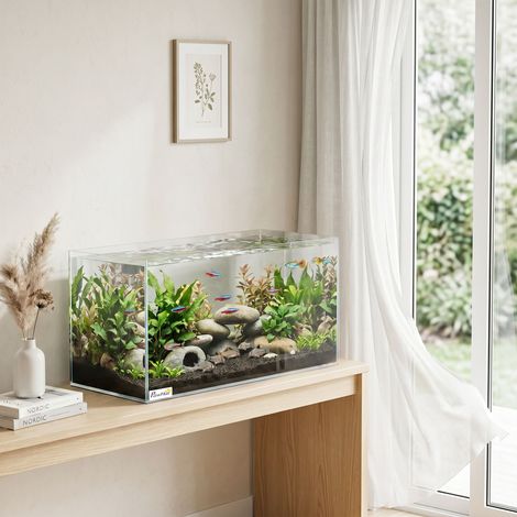 Aquarium en verre transparent de 51 L avec tapis de protection pour poissons, crevettes et tortues.