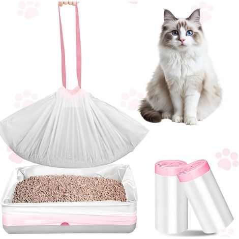 40 Cat Litter Bags XL (64 x 40 cm) Bin Bags with Carry Handle Cat Litter Bag 22 lbs Capacity for Automatic / Open Bins Scratch-Resistant and Odour Resistant (1/5)