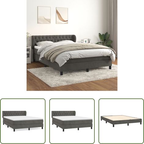 Samtbett - Boxspringbett mit Matratze Dunkelgrau 140x200 cm Samt (1/5)