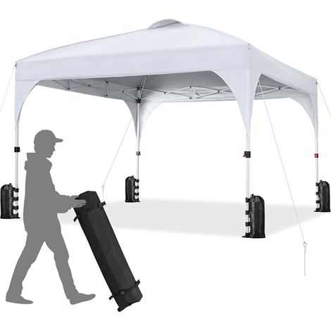 Yaheetech Gazebo da Giardino 3 x 3 M Impermeabile Pieghevole Tendone in Ferro e Tela Oxford con Paletti/Corde per Spiaggia/Uso Commerciale/Patio/Campagna/Veranda Bianco (1/5)