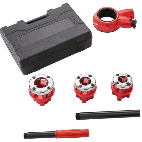 Mophorn Kit de roscador de tubos con trinquete, herramienta manual de 1/2", 3/4", 1" NPT, juego de roscado de tubos portátil con 3 matrices NPT y estuche de almacenamiento para tubos galvanizados