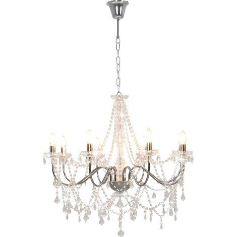 vidaXL Lampadario con Perline Argento 8 Lampadine E14
