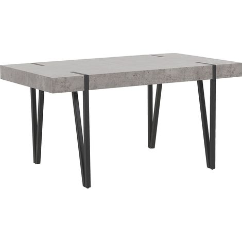 Beliani – Table de salle à manger rectangulaire 150 x 90 cm – Plateau en MDF effet béton – Pieds en métal noir – 6 places – Style industriel moderne (1/5)
