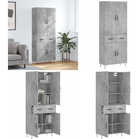 Buffet haut Gris béton 69,5x34x180 cm Bois d'ingénierie - Buffet Design Moderne - Meuble Rangement Gris - Armoire Cuisine - Buffet Haute Capacité - Buffet Salon - Home & Living (1/5)