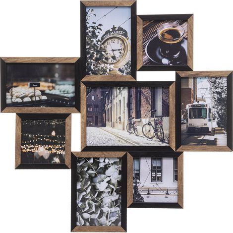 Atmosphera – Cadre photo pêle-mêle en bois MDF et verre pour 8 photos – Dimensions 48,3x1,8x48,3 cm – Installation murale ou sur table (1/3)