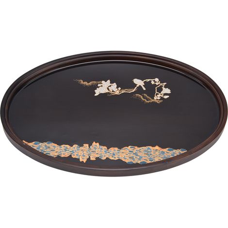 Japanisches Bambus-Teetablett, schlichtes und elegantes Design aus Harz und Walnussholz für den Heimgebrauch, ovale Form. (1/5)