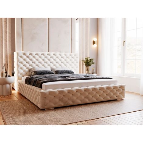 Lit rembourré avec rangement 120x200 velours beige Astra (1/5)