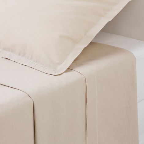 Drap Plat 2 Personnes "Percale" 240x290cm Beige Lin (1/2)