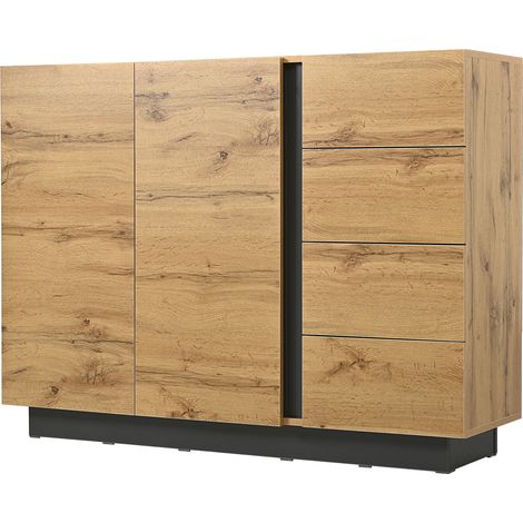 Aparador de 4 cajones y 2 puertas Natural y negro 120 x 35,5 x 90,5 cm (1/5)