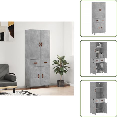 Highboard Betongrau 69,5x34x180 cm Holzwerkstoff - Sideboard - Hochschrank - Wohnraumgestaltung - Aufbewahrungslösung - Betongefärbt (1/5)