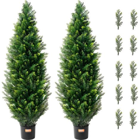 Arbre Topiaire Cèdre - Lot de 2 - 121,9 cm - PE et Acier - Résistant UV - Intérieur Extérieur - Vert (1/5)