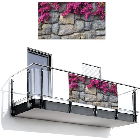 PANTALLA DE PRIVACIDAD PARA BALCÓN Bougainvillea - Muro de Piedra - Rosa 200x110