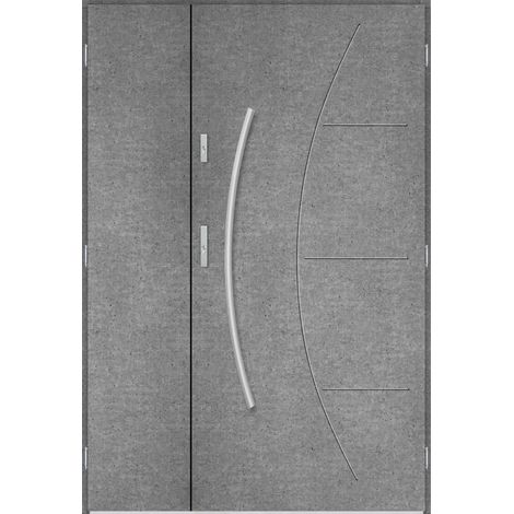 Porte d'entrée double LYNX 120x200 cm béton - Poignée et serrure : Sans - Poussant: Droit