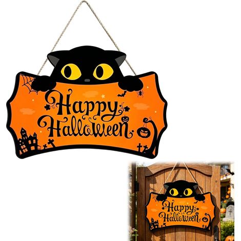 Décoration Murale en Bois Halloween,Couronne de Porte Décorative d'halloween,Panneau en Bois pour Porte,Panneau de Suspension de Porte en Forme de Citrouille (1/5)