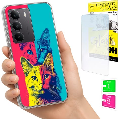 Funda para Realme C75 / 14X 5G con foto y cubierta trasera de gatos + cristal 9H (1/5)