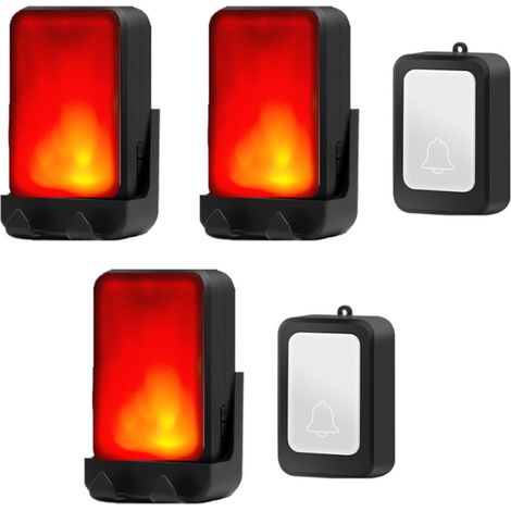 Sonnette sans fil avec 2 émetteurs et 3 récepteurs, 7 niveaux de luminosité et 8 volumes, idéale pour la maison, le bureau, les personnes âgées et les personnes malentendantes – noire-AquaForge