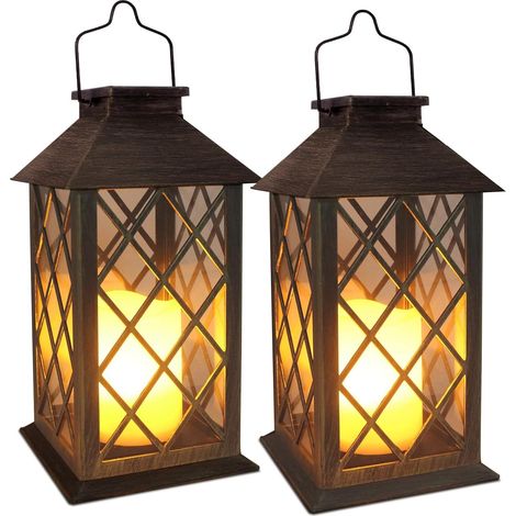 Faroles solares – Faroles colgantes para exteriores con velas LED (parpadeantes y sin llama) que duran el doble – Impermeables, para porche y jardín (1/4)