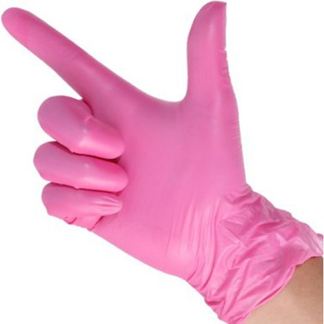 100 gants en nitrile jetables, sans poudre, en caoutchouc PVC de qualité alimentaire, rose, taille M. (1/5)