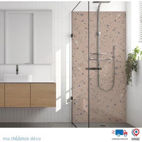 Panneau de douche : Terrazzo Pierre de Lune - Couleur Beige marron - Alu composite - 90 - 245 (1/3)