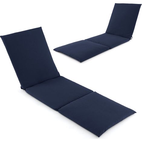 COSTWAY Chaise Lounge Cushion Tri-Fold Lounger Pad 182 x 59 cm-Blue (1/5)
